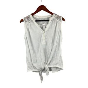 Womens White Sleeveless Top With Lace Detail & Front Tie